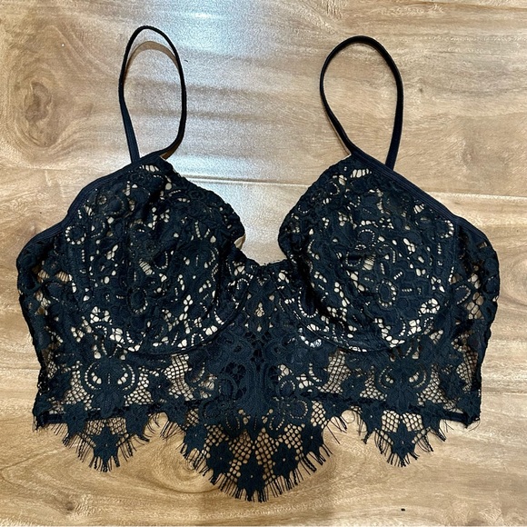 NWOT For Love and Lemons black lace and nude mesh Giselle bra - Picture 5 of 7